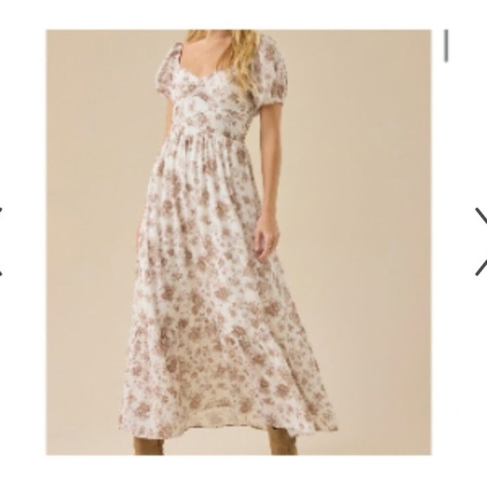 Altar'd State Hope Brown & Cream Floral Boho Maxi Dress Size Small